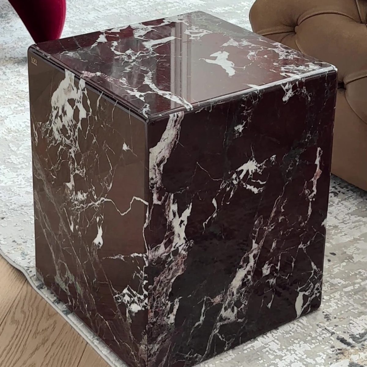 Stolik z Marmuru Roso Levante 35x42x35 cm Sześcian Kostka Luksusowy Kamień naturalny